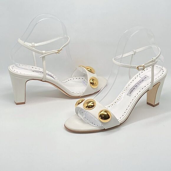 Manolo Blahnik Chaouhenhi 70MM Embellished Leather Sandals size 38.5 - Picture 11 of 14